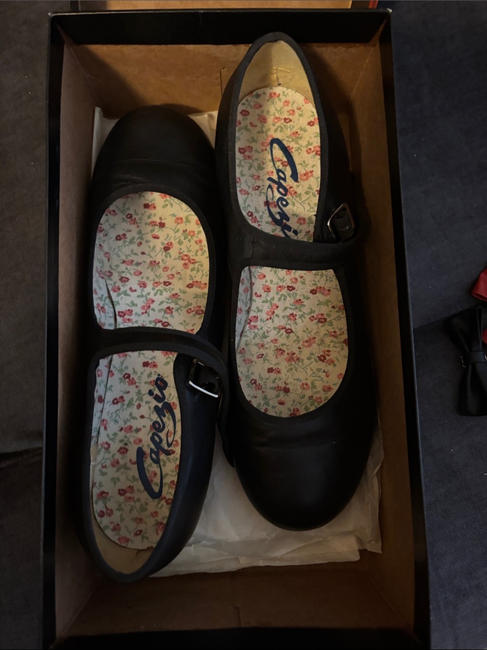 Capezio Black Mary Jane Tap Shoes with Floral Insole